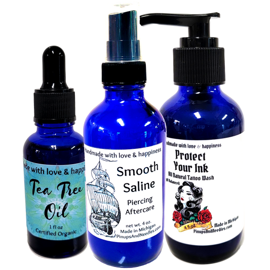 Piercing Aftercare Deluxe Kit - Smooth Saline - Wash - Tea Tree Oil - Piercing Aftercare Spray - Saline Solution