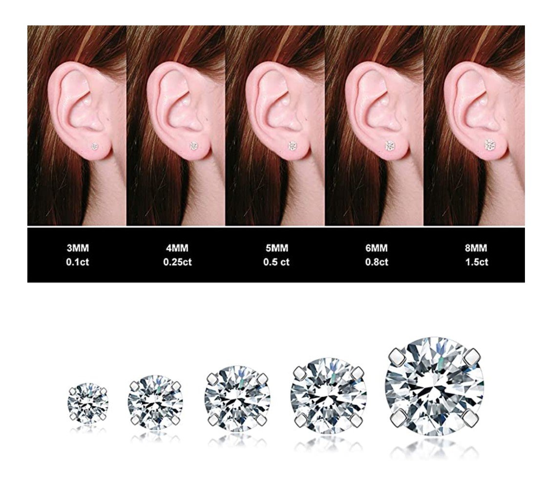 Stud Earrings Round Clear with Gold Set 3-8mm 20g - Piercing Jewelry - Surgical Grade Stainless Steel