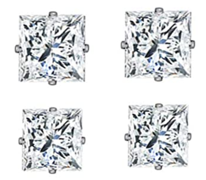 Stud Earrings Square Clear Set 4-8mm 18g - Piercing Jewelry - Surgical Grade Stainless Steel