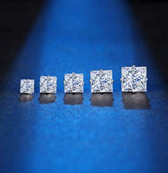 Stud Earrings Square Clear Set 4-8mm 18g - Piercing Jewelry - Surgical Grade Stainless Steel