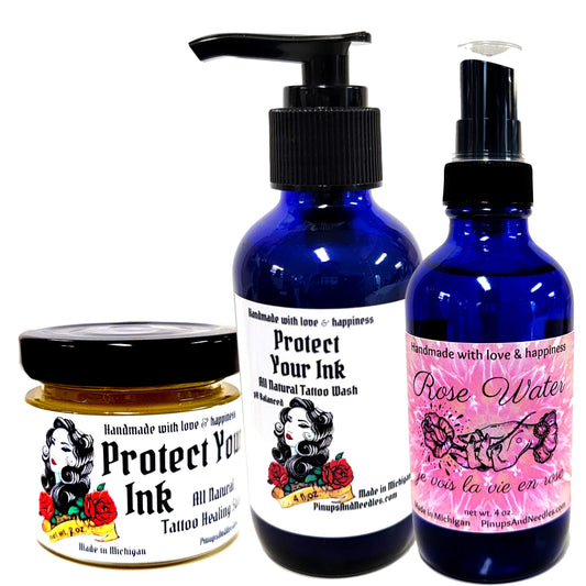 Protect Your Ink - Deluxe Tattoo Aftercare Kit - Salve - Wash - Rose Water