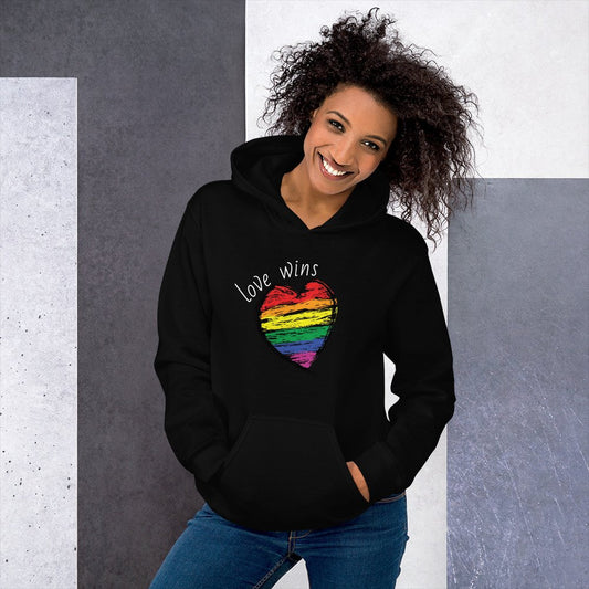 Love Wins LGBTQ Pride Rainbow Heart Unisex Hoodie