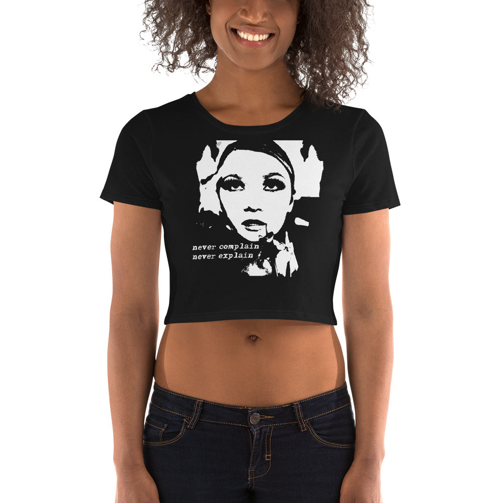 Never Complain Never Explain Anna Delvey Women’s Crop Tee